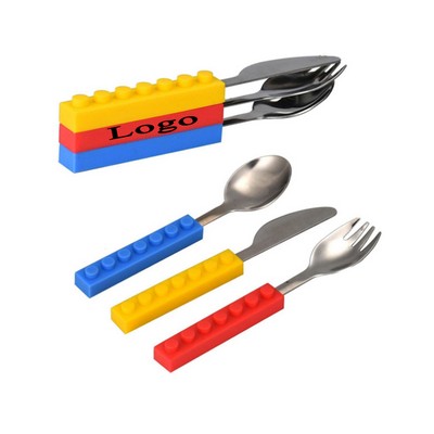 3 Piece Building Block Design Utensil Set