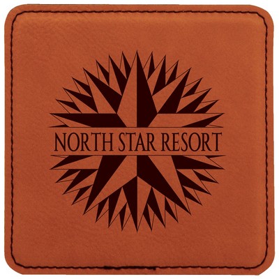 Square Coaster, Rawhide Faux Leather, 4x4