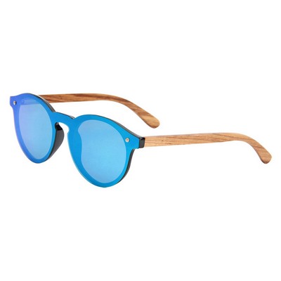 Zebra Wood Sunglasses - Blue Mirror Lenses