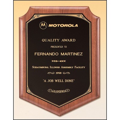 Airflyte® American Walnut Plaque w/Brass Plate, Notched Top Corners & Bottom Point (11"x 15")