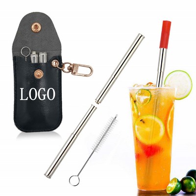 Reusable Stainless Steel Straw w/PU Pouch