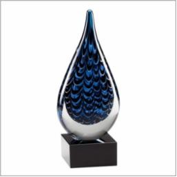 Atlantic Blue Art Glass Award 9"H