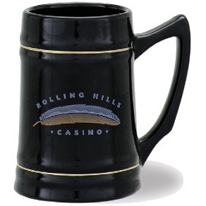 24 Oz. Black Ceramic Stein w/ Gold Bands