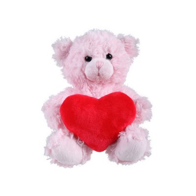 soft plush Pink Curly Sitting Bear with heart