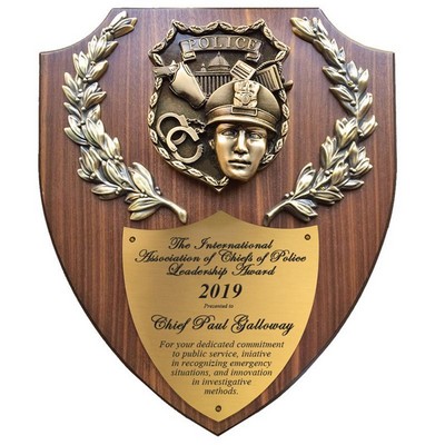 Police Officer Walnut Veneer Shield Plaque (11" x 13")