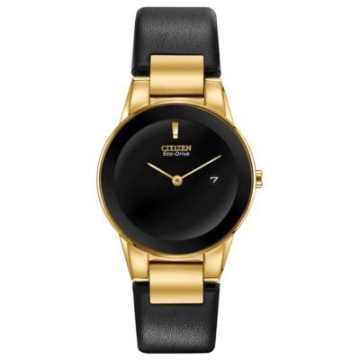 Citizen Ladies' Eco-Drive Gold-Tone Black Leather Watch