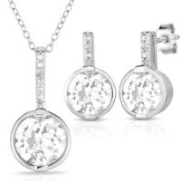 Jilco Inc. Bezel Set Round White Topaz & Round Diamond Earring & Necklace Set