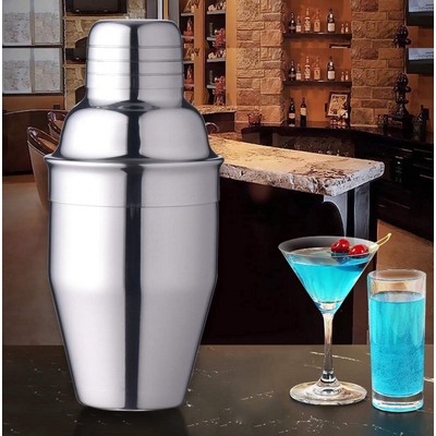 11.8OZ/350ML Cocktail Shaker 201 Stainless Steel Wine Shaker with Strainer and Lid Top