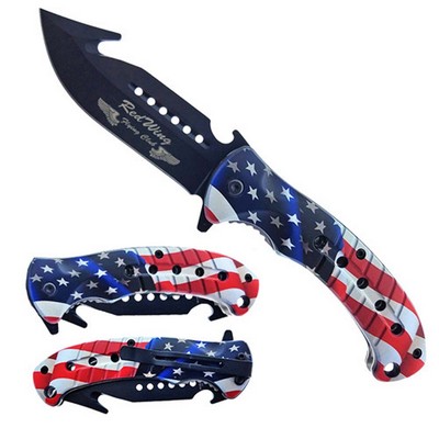 US Flag Pocket Knife With Built-in Gut Hook & Bottle Opener