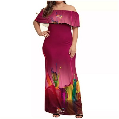 Women Off-shoulder Dress w/Full Color Printing