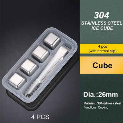 4 PCS Stainless Steel Wine Cube Set W/ Stainless Steel Clip