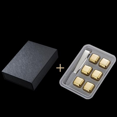 Gold 6 PCS Stainless Steel Ice Cube Set Silicone Clip Gift Box