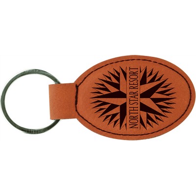 Rawhide Oval Keychain with Soft Edges, Laserable Leatherette, 3" x 1-3/4"