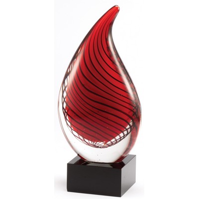 Red Droplet Shaped Art Glass Award 8 3/4"H