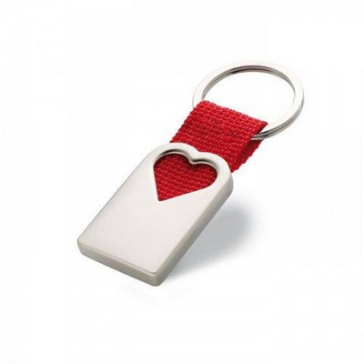 Heart Shaped Metal Keychain With Colored Webbing