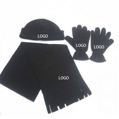 Fleece 3 Piece Beanie Scarf Gloves Set