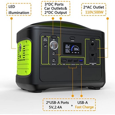 500W Solar Camping Generator w/Handle & MPPT Controller