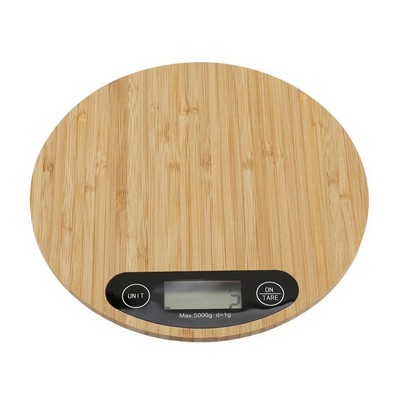 Kitchen Round Bamboo Handle LED Display Weight Scale