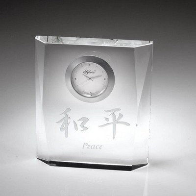 4 1/2" Crystal Award - Faceted Desktop Clock