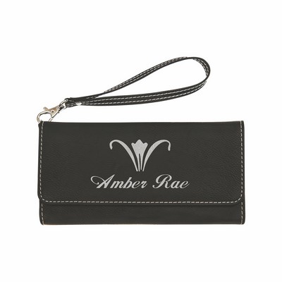 Black/Silver Leatherette Wallet with Strap