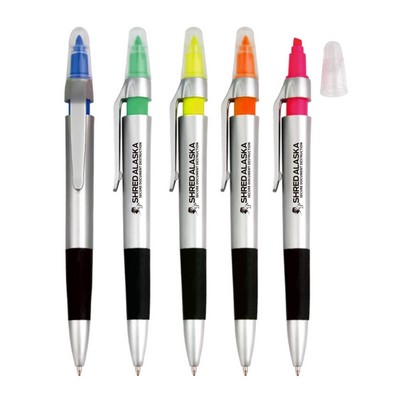 Slim Highlighter with Plastic Ballpoint Pen