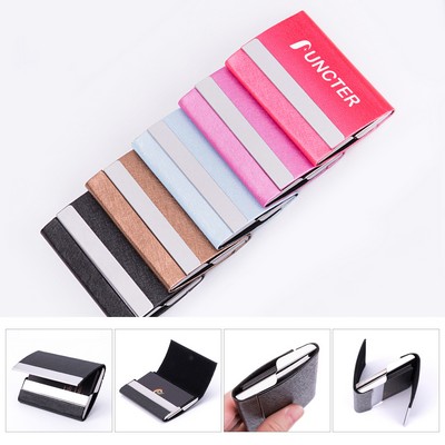 Business Card Cases PU Leather Name Card Holders Stainless Steel Multi Card Holders for Men Women