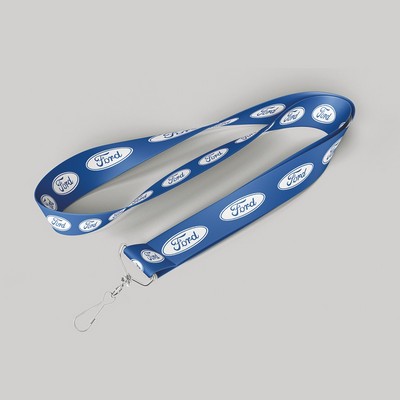 1" Blue custom lanyard printed with company logo with Jay Hook attachment 1"