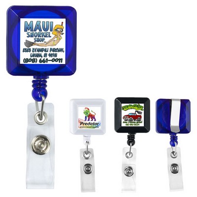 "Kent VL" Square Retractable Badge Reel & Badge Holder w/Metal Slip Clip (Full Color)