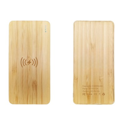 Bamboo 10000mah Power Bank with wireless Charger