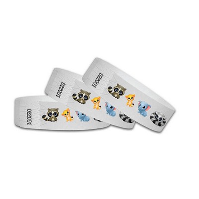 3/4" wide x 10" long - 3/4" Baby Animals Multi-Color Tyvek Wristbands Blank 0/0