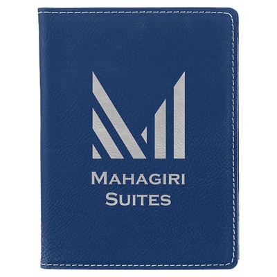 4 1/4" x 5 1/2" Blue/Silver Laserable Leatherette Passport Holder