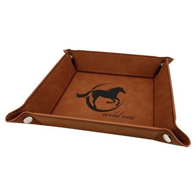 6" x 6" Rawhide Laserable Leatherette Snap Up Tray with Silver Snaps