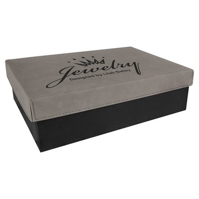 9 3/4" x 7" Gray Gift Box with Laserable Leatherette Lid