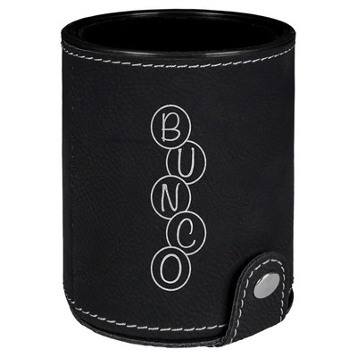 Black/Silver Laserable Leatherette Dice Cup with 5 Dice