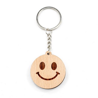 Smiling Face Shape Wooden Keychain