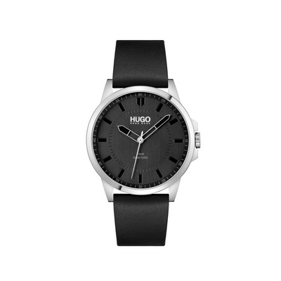 Hugo Boss Gent's Hugo First Stainless Steel Watch w/Black Leather Strap