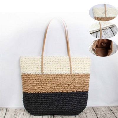 Retro Natural Straw Hand Woven Round Handle Handbags