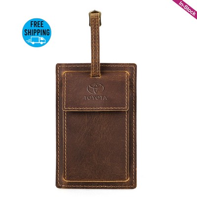 Genuine Leather Luggage Tag With Airtag Holder