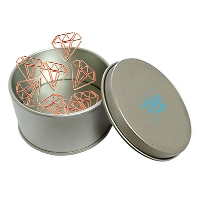 Diamond Shaped Paper Clips in Metal Tin