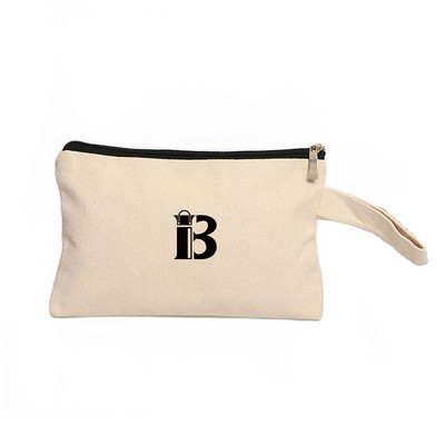 Cotton Canvas Makeup Bag With Bottom Toiletry Pouch