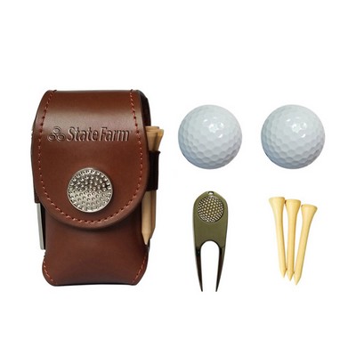 Vegan Leather Golf Ball Holder Tee Pouch Gift Sets (2 golf balls, 3 tees, and 1 divot fork included)