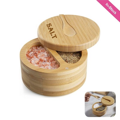 Bamboo Salt Box with 2 Compartment & Spoon