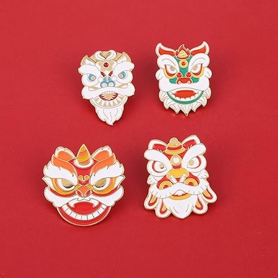 Custom Chinese Lion Dance Shaped Cute Enamel Lapel Pins Brooch Pin Badge W/Butterfly Clutch Tie Tack