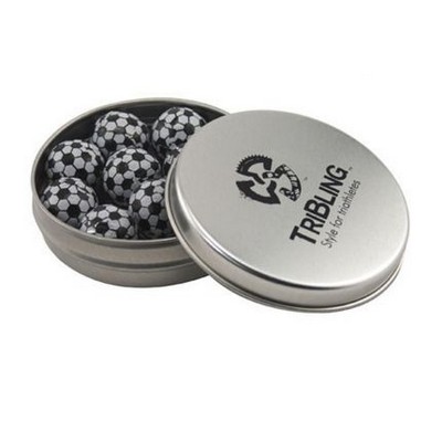 Round Tin with Chocolate Soccer Balls -1.7 Oz.