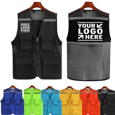 Polyester Mesh Reflective Quick-Drying Vests with 4 Pockets