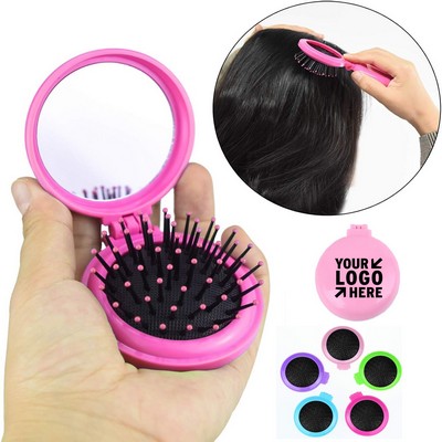 Folding Hair Brush With Mirror