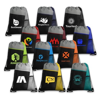 Tri-Colored Mesh Pocket Drawstring Backpack