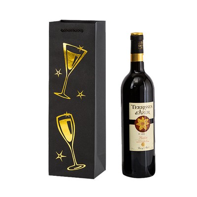 Black Paper Single Wine Bag With Rope Handle