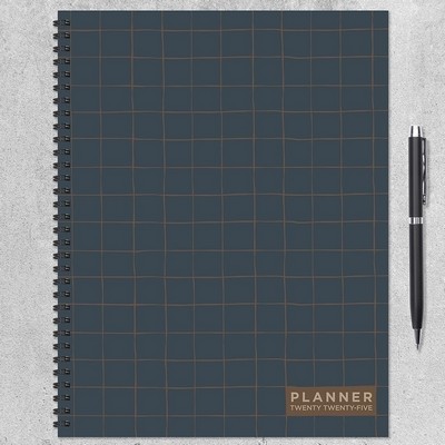 2025 Navy Grid Space Large Weekly Monthly Planner