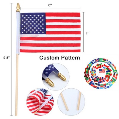 4"x6" Custom Polyester Hand Held Mini Stick Flag w/Wooden Pole